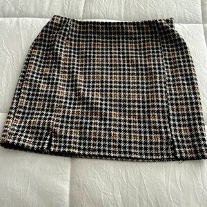 Mini black, white and brown plaid skirt